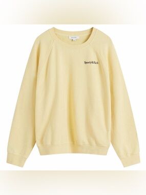 Sporty & Rich Light Yellow Logo Crewneck Sweatshirt in Yellow and Navy